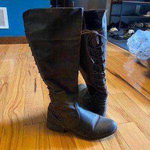 Below Knee Leather Lace up Boots